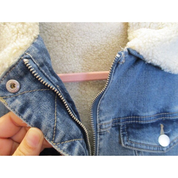 H&M Divided Womens Sz 8 Sherpa Lined Denim Jacket Blue Jean Coat Full Zip - Picture 6 of 9